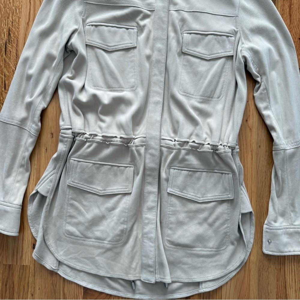 Vince Nubuck Safari Shirt Jacket 100% Lamb Leather XS Beige Taupe - Picture 4 of 9